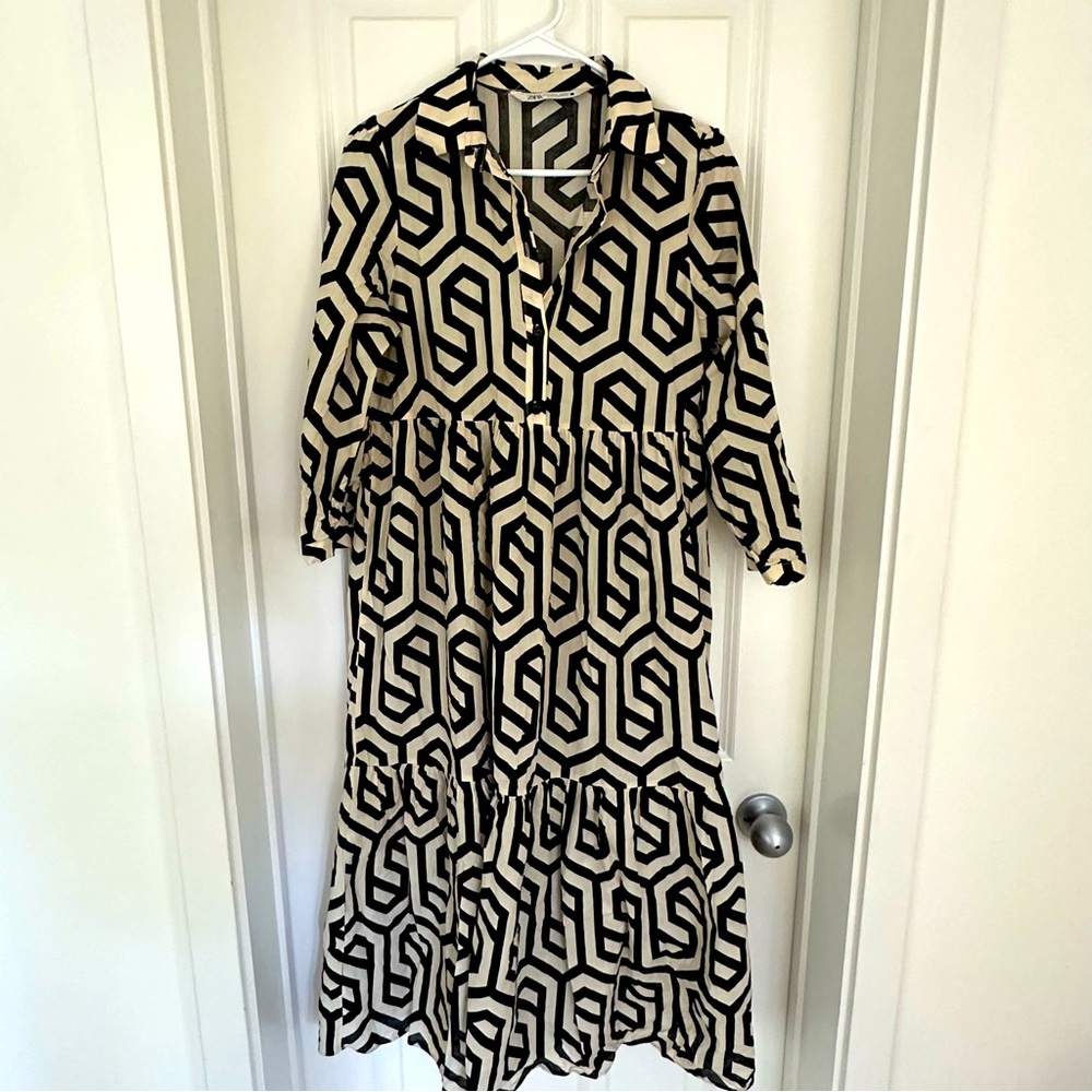 Zara Geometric Print Tiered Dress